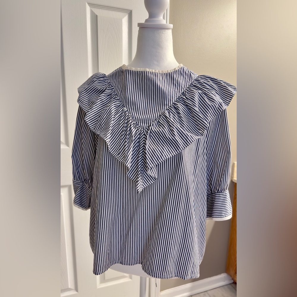 ATLANTIQUE ASCOLI Blouse Blue & White Stripes Classic French Size III